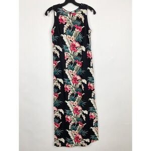 Vintage Young Hawaii Tropical Hibiscus Floral Maxi Dress Womens P (XS/S)